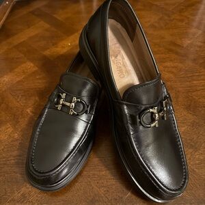 Salvatore Ferragamo Black Leather Slip-On Loafers
